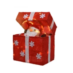Boîte cadeau père Noël lumineuse 28x30cm - LUMINEO