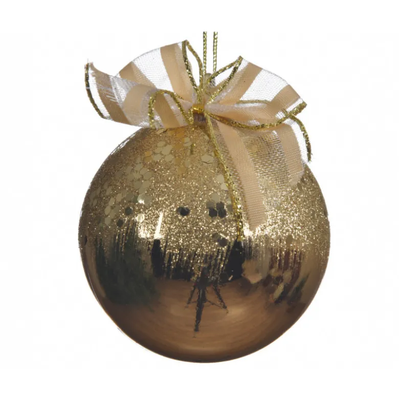 Boule déco paillettes nœud ø8 or clair - DECORIS