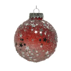 Boule givrée paillettes ø8 rouge/argent - DECORIS