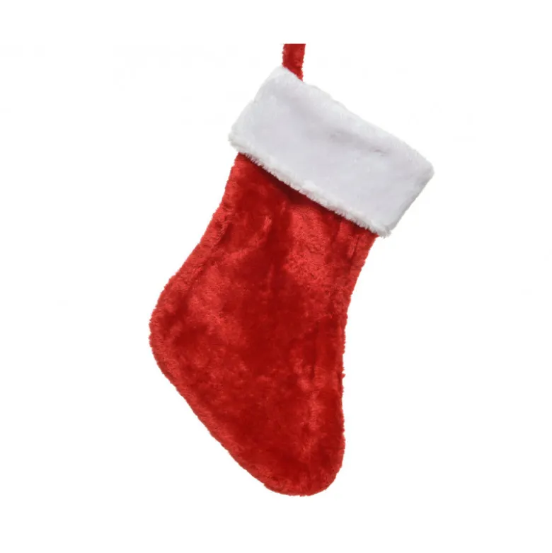 Chaussette Noël fourrure 25x40cm rouge - DECORIS
