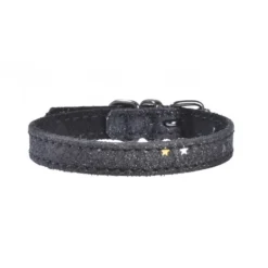 Collier cosmos paillette 20cm suède/cuir noir - CANIFRANCE