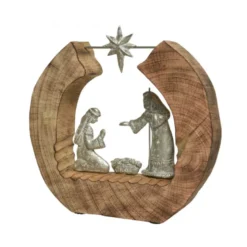 Crêche bois santon alu 6.5x37x32cm naturel - DECORIS