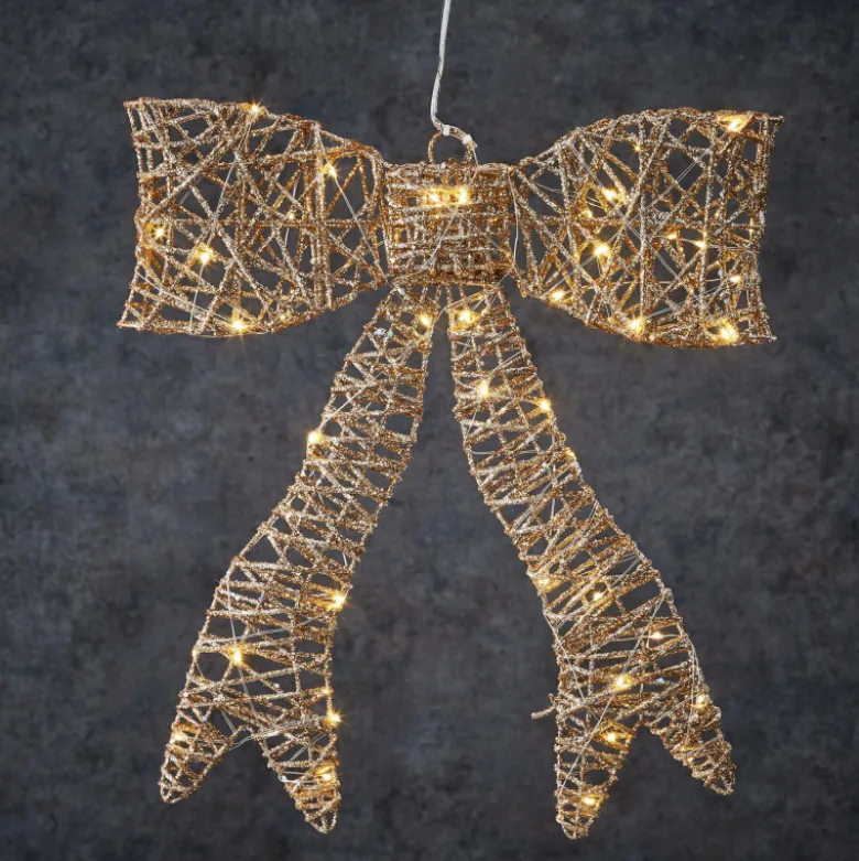 Déco noeud 50LED pile 6x40-H40 champagne - EDELMAN