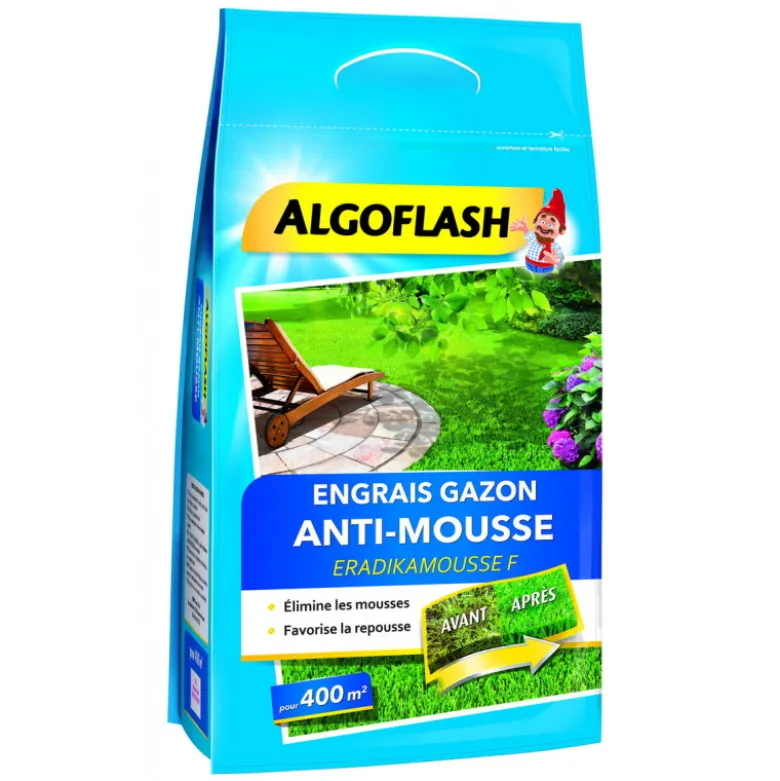 Engrais gazon anti-mousse sac 12kg pour 400m - ALGOFLASH