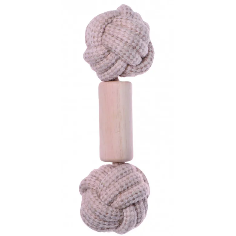 Jouet corde et bois pour chien forme os 2 balles - BUBIMEX