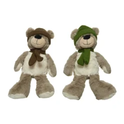 Ours 20cm avec bonnet écharpe marron ou vert - DECORIS