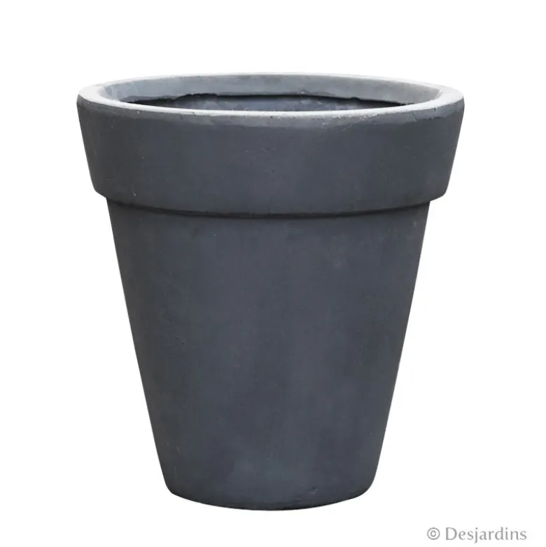 Pot rond en fibre gris anthracite - 40 cm - DESJARDINS