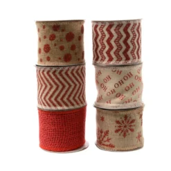 Ruban en jute Noël 6.3x270cm rouge - DECORIS