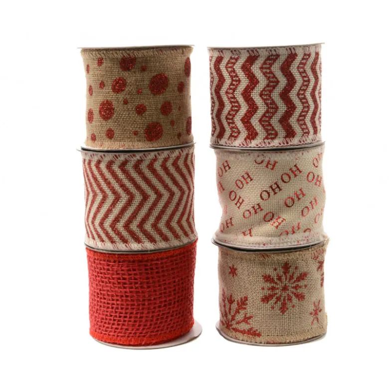 Ruban en jute Noël 6.3x270cm rouge - DECORIS