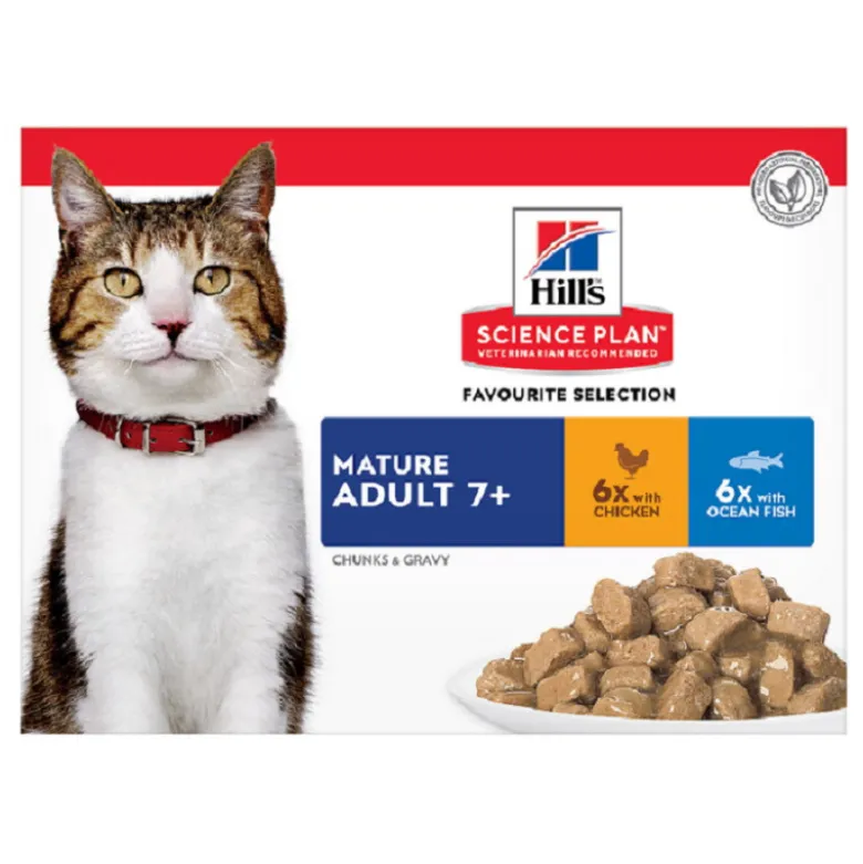 12 sachets repas pour chat âgé poulet et poisson - HILL'S